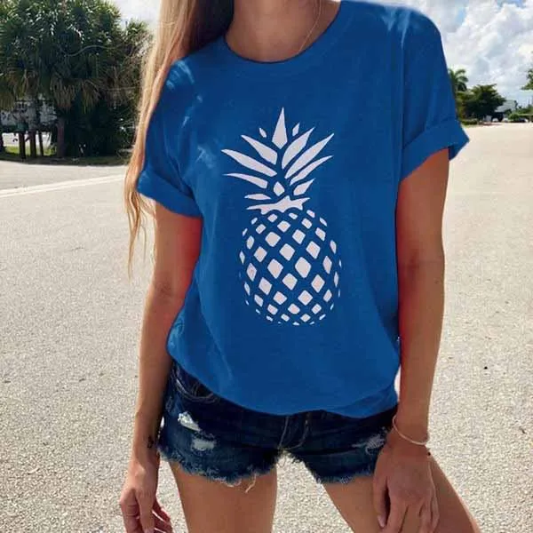 

Hot Sale Fashion 7 Colors 2019 Loose O-Neck Short Sleeve Casual T-Shirt Women Summer Ladies Pineapple Print T-Shirt