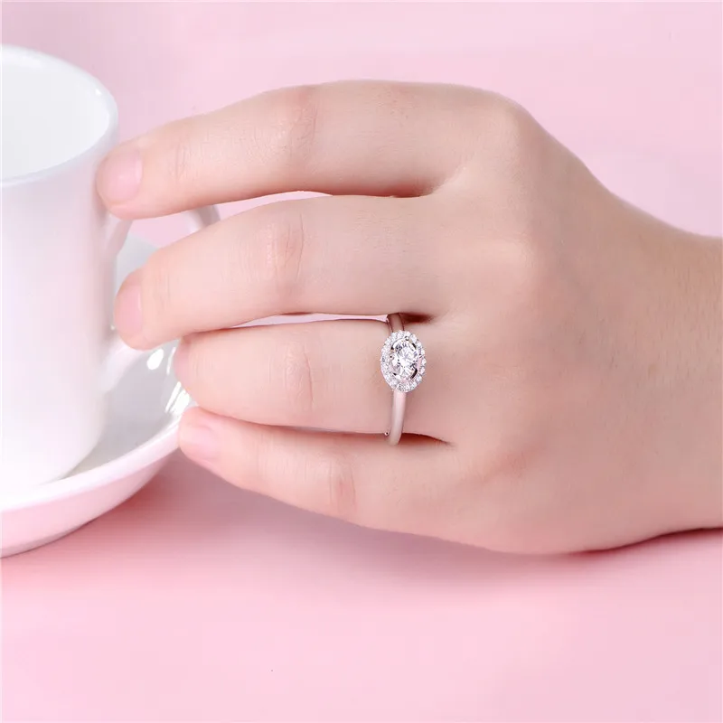 

ULEX Silver Finger Ring For Women Wedding 925 Sterling Silver Rings Jewelry High Carbon Diamond 2018 HOT SELL Female Ring R409