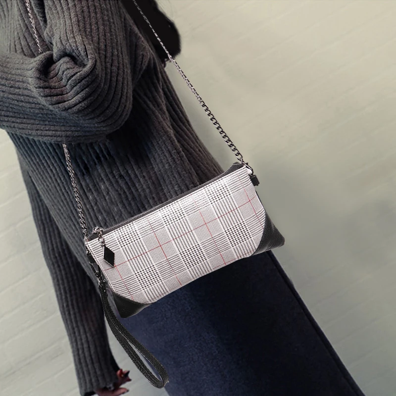 

Fashion Women Party Clutch Purse Genuine Leather Top Leather Grids Pattern Envelope Big Wallet Shoulder Crossbody Messenger Bags