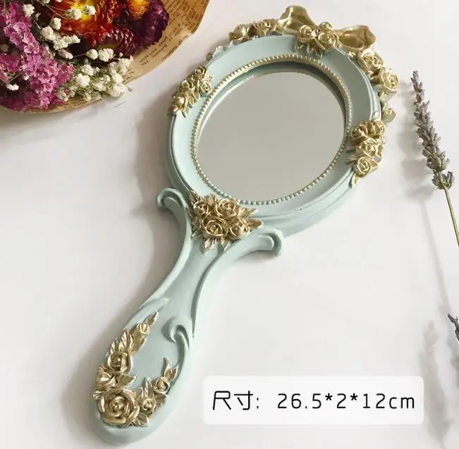 1pcs Cute Creative Wooden Vintage Hand Mirrors Makeup Vanity Mirror Rectangle Hand Hold Cosmetic Mirror with Handle for Gifts