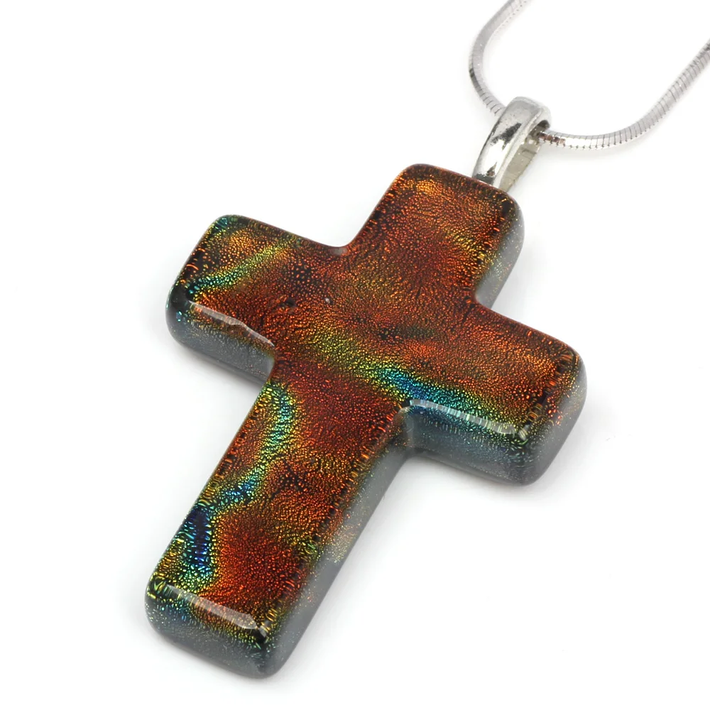 

OlingArt Colorful gold foil Royal orange Jewelry Pendant Limited edition cross Lampwork Glass Pendant for Necklace NEW 2018