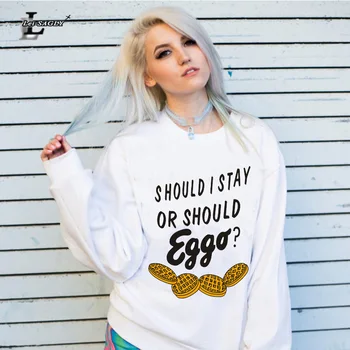 

Lei-SAGLY Women Fashion Sweatshirts Stranger Things Should I Stay Or Should Eggo Waffle Printed Women Sweatshirts Size S To 3XL