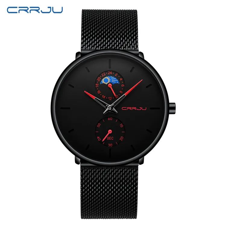 Relojes Hombre новые CRRJU мужские часы лучший бренд класса люкс полностью стальные деловые кварцевые часы для мужчин и женщин спортивные водонепроницаемые часы - Цвет: black red