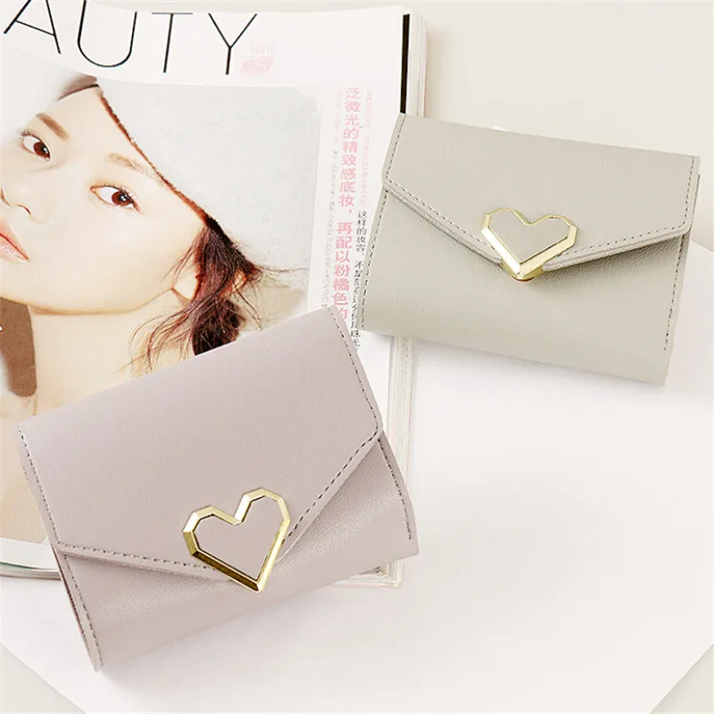 Women Wallets Cute Small Wallet Metal Heart Shape Elegent Female