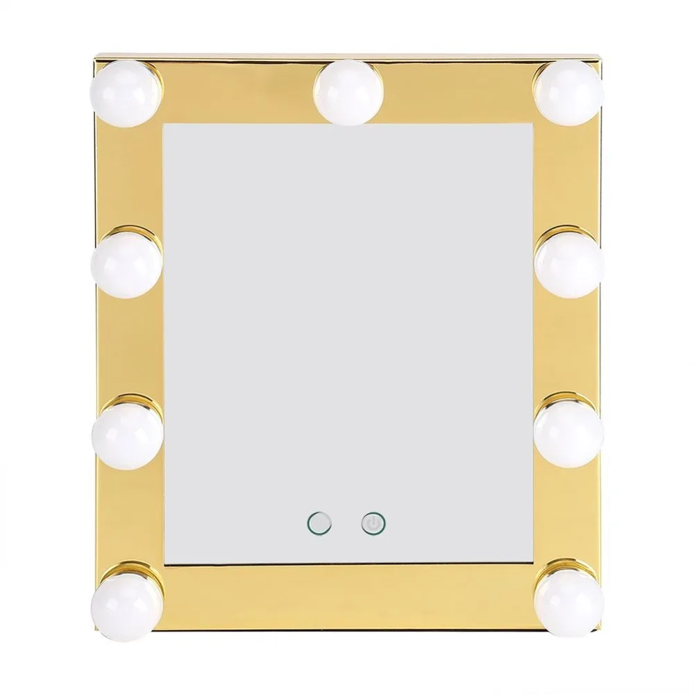 

LED Bulb Makeup Mirror Vanity Lighted Makeup Mirror Desktop Cosmetic Mirror Touch Screen and 9 led bulbs(Champagne Color)