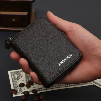

Fashion New Men Women Genuine Leather Coin Purse Zipper Open Holders Black Brown Color Short Mini Purses Wallet #04