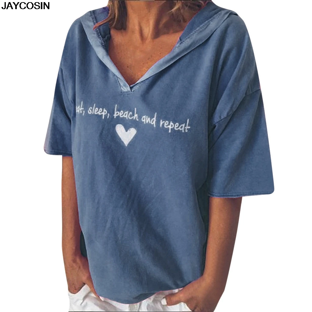 

JAYCOSIN Blouses Women Fashion Casual Short Sleeve V-neck Letter Print Tops Blouse summer autumn hot sale high quality 9614
