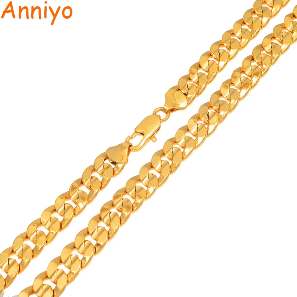 

Anniyo 50CM Men Chain Necklaces Trendy 24K Gold Color Jewelry Mens Chains for Father Husband's Gift #069202