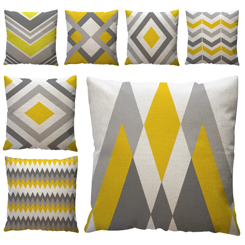 

Cotton Linen Square Yellow Geometric Pattern Throw Pillow Case Cushion Cover Waist Throw Pillow Covers Home Decor Q0