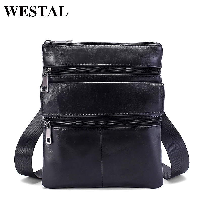 WESTAL Crossbody أكياس الذكور جلد طبيعي رجل أكياس عارضة سستة حقيبة ساعي حقيبة الكتف للرجال الرجال الجلود الحقيبة 7901
