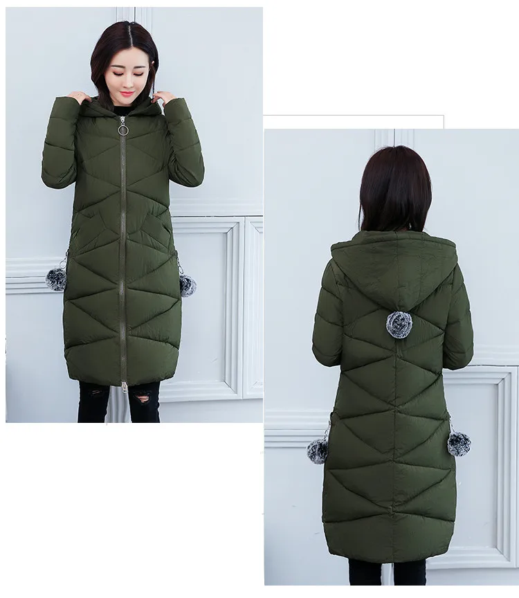 Корейская осенне-зимняя куртка пуховик тонкий большой размер 4XL с капюшоном длинное женское плотное теплое хлопковое пальто парка с меховым воротником