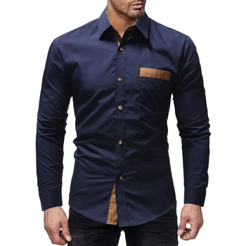

2019 pocket desgin mens dress shirts brand new long sleeve casual shirt social plus size m-3xl