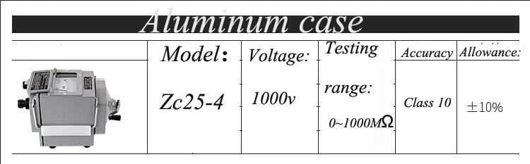 Мегаомметр тестер сопротивления изоляции Электрический измеритель сопротивления, оборудование, 1000 в алюминиевый корпус Zc25-4