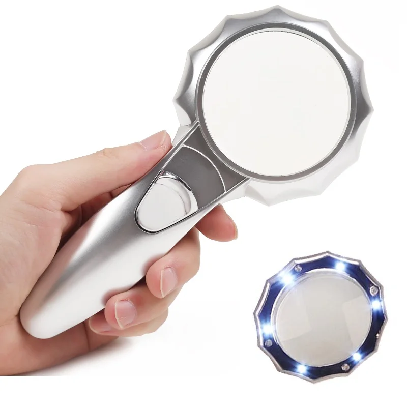 

4X 75 mm Handheld Illuminated Pocket Magnifier with 6 LED Lights for Low Vision Aid Magnifying Glass Loupe for Reading Magnifier