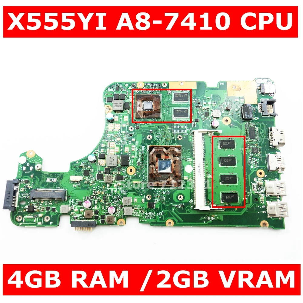 

X555YI A8-7410 CPU Processor 4GB RAM 2GB VRAM Mainboard REV2.0 For ASUS X555D A555D X555DG X555YI Laptop Motherboard 100% Tested