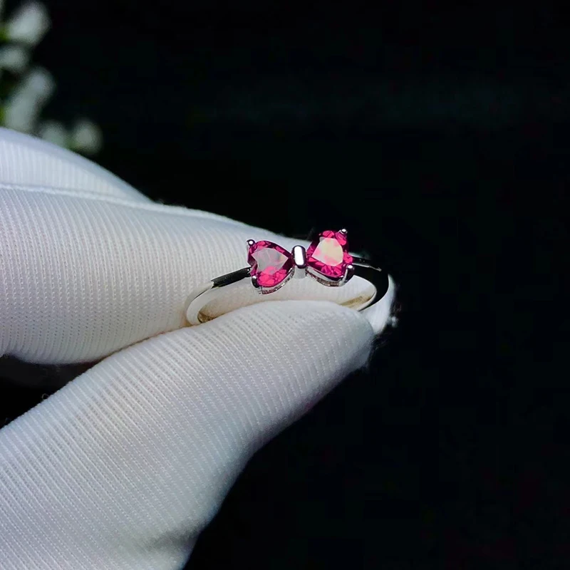 Простое серебряное кольцо с сердечком для помолвки 2 шт. натуральный пироп гранатового цвета, серебряное кольцо из чистого серебра 925 пробы, ювелирное изделие, подарок для женщины