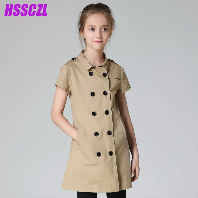 

HSSCZL girls dresses Spring summer newgirl children 's wear dress British style girl short - sleeved long section button solid