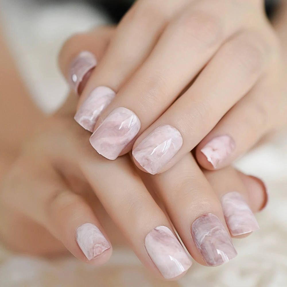 Light Pink Marble Shiny Nail Tips Kit Short Square Oval Por Fake Light Pink Marble Shiny Nail Tips Kit Short Square Oval Por Fake Nails Mirror Full Cover Finshed Uv Salon Z960 In False From Beauty Health