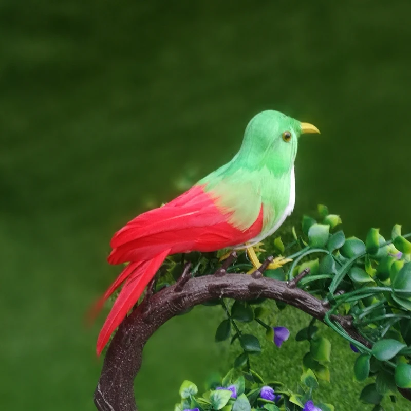 Небольшой Моделирование Зеленый и красный птицы жесткий модель пластик и перо милые игрушки птицы подарок около 13 см s2940