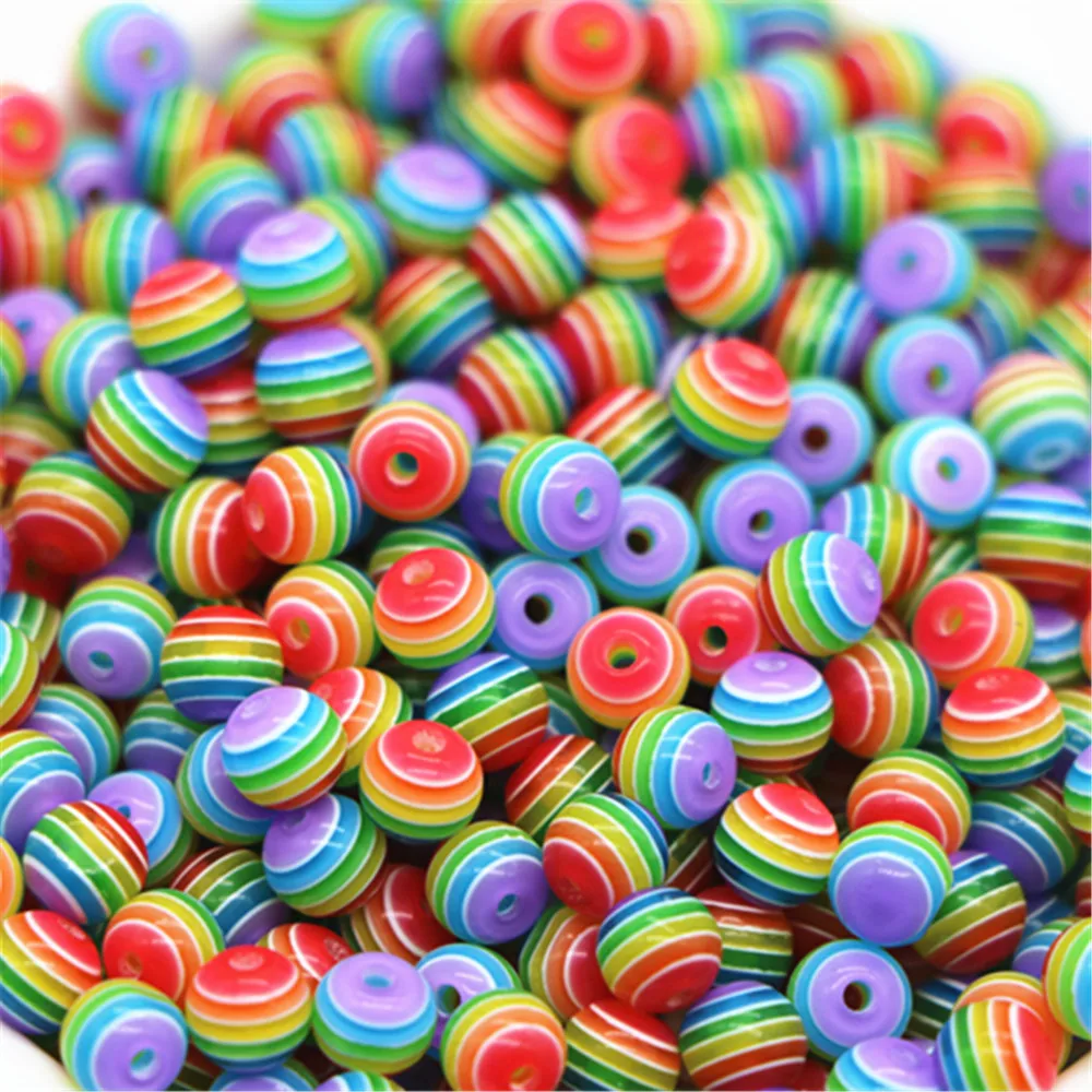 HOT 6mm 8mm 10mm 12mm Colorful transparent striped beads loose Round