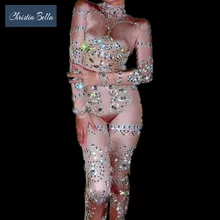 Кристиа Белла сексуальные открытые Стразы комбинезон кристаллы эластичные боди для женщин ночной клуб DJ певица Сценические костюмы для танцев на шесте