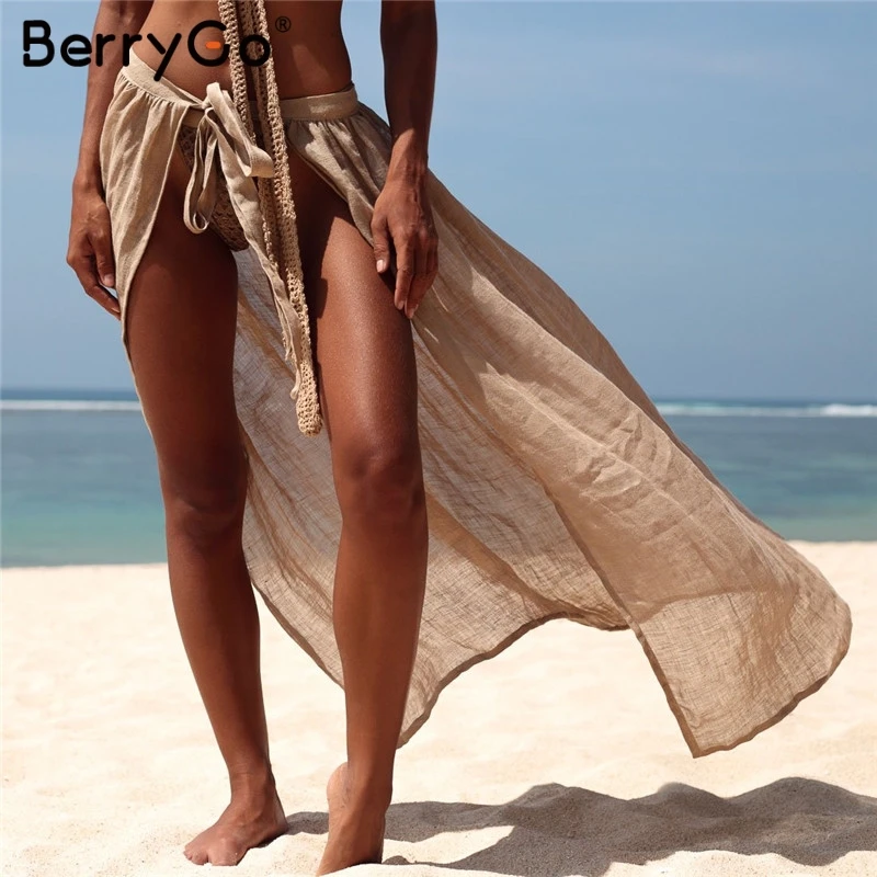 BerryGo пикантные длинные пляжные женские накидки на шнуровке купальник see through женские юбки праздник моды, саронг юбки