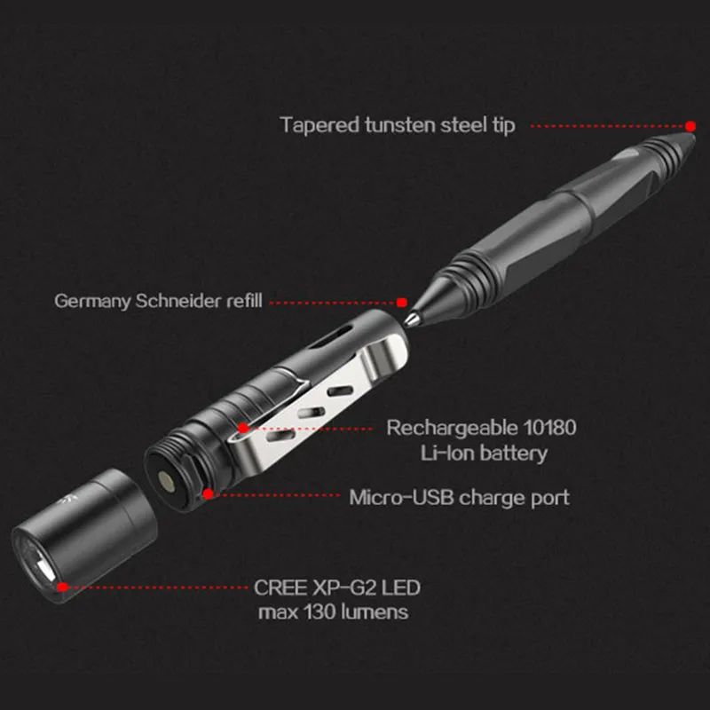 Wuben TP10 конический вольфрамовый стальной защитный 10180 перезаряжаемый Cree светодиодный фонарик Германия Шнайдер 39 запасной пишущий фонарик