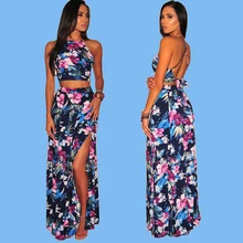 Women Elegant Summer Two Piece Set Sexy Club Outfits Sleeveless Short Crop Top and Skirt Maxi Dress 2019 Summer Print Clothing Women Elegant Summer Two Piece Set Sexy Club Outfits Sleeveless Short Crop Top and Skirt Maxi Dress 2019 Summer Print Clothing