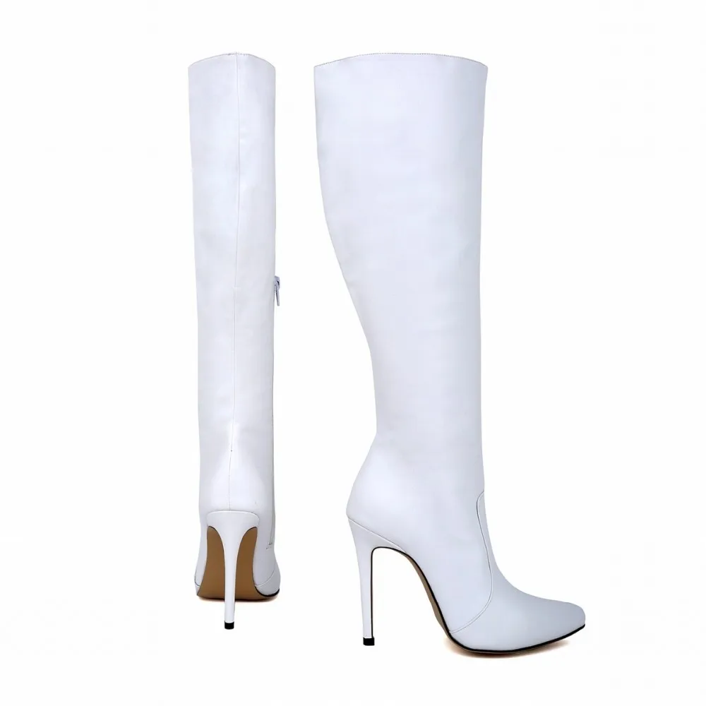 Женские кожаные ботинки с острым носком на высоком каблуке сезон осень-зима эластичные ботинки до середины икры американские размеры 4-11 769-3MA