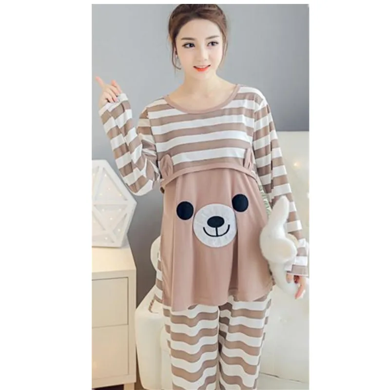 

2017 Maternity Breastfeeding Sleepwear Nursing Pajamas Set Long Sleeve Loose Clothes For Pregnant Women Cotton B0228