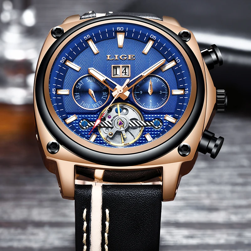 2019 New Year's Gift LIGE Top Brand Luxury Automatic Mechanical Watch Male Business Leather Waterproof Sport Watch Reloj Hombre
