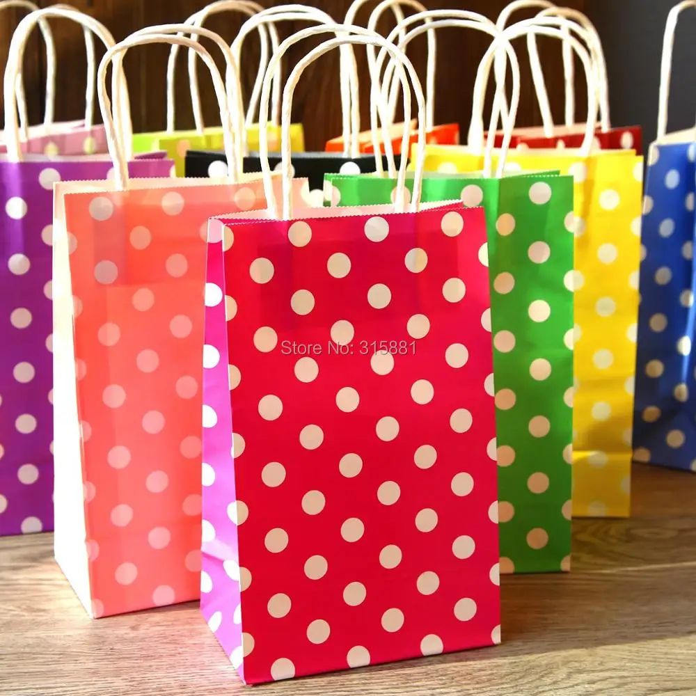 Крафт-Бумажные пакеты с ручками, сумки для шопинга в горошек, свадьбы, подарочные сумки, вечерние подарочные сумки 10 шт./партия