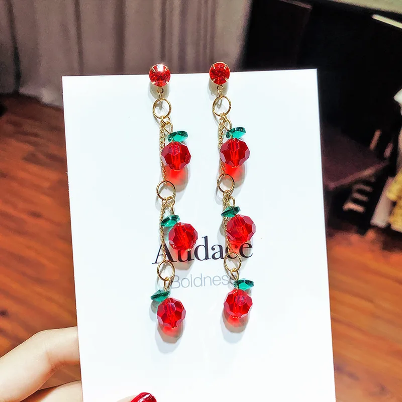 

DREJEW Red Rhinestone Green Crystal Long Tassel Statement Earrings 2019 925 Drop Earrings for Women Wedding Fashion Jewelry 5641