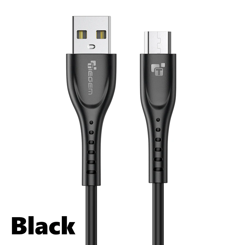 TIEGEM Micro USB кабель для Xiaomi Redmi Note 1 м 2 м, ВЫСОКАЯ ЧЁТКОСТЬ, быстро заряжающийся мобильный телефон USB Зарядное устройство кабель для передачи данных для samsung S7 S6 S4 S3 - Цвет: Черный