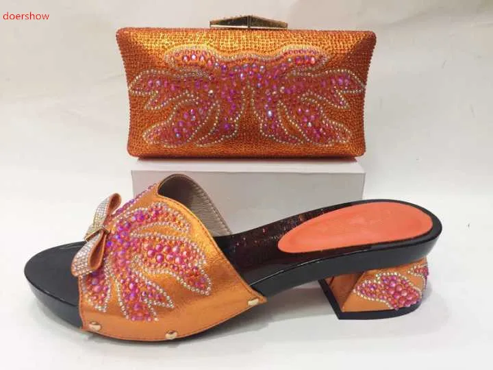 

doershow Matching Shoes and Bag Set Decorated with Rhinestone Nigerian Wedding Shoes and Bag Set for Women Italy KH1-19