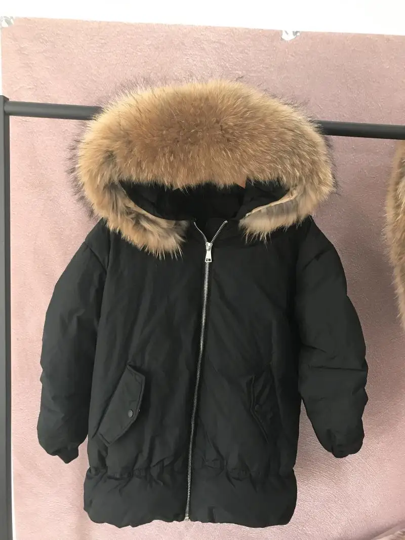 Новинка, корейский стиль женские пуховик женская зимняя куртка puffer parka ткань из натурального меха енота Красный Черный Крем негабаритных