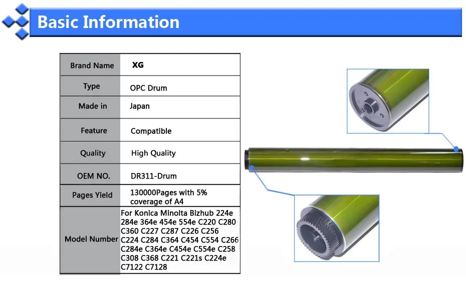 4X DR311 C220 C280 130000 страниц(Япония) Цвет opc совместимый сменный барабан для Konica Minolta тонер Konica Minolta Bizhub C360 C224 C284 C454 копировальной машины