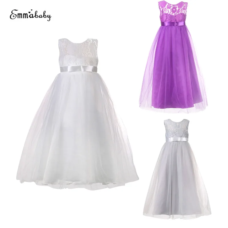 

2017 Summer Autumn Fashion Girls Kids Lace Chiffon Pageant Formal Sleeveless Solid O-Neck Ankle-Length Tutu Princess Dress 3-12T