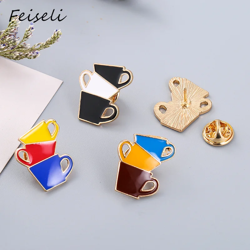 

Feiseli Creative Design Colorful Enamel Coffee Cup Shape Brooch Badge For Children Shirt Collar Pins Fashion 2018 Jewelry