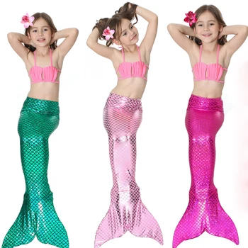 

2019 New Girls Mermaid Swimwear Outfits 3pcs Set Princess Multi Color Swimsuits Cos Gift For 2-8 Kids