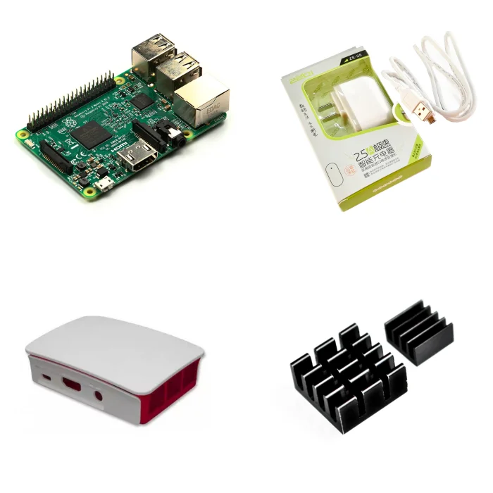 

2018 Raspberry Pi 3 Model B With Built-in wireless and Bluetooth connectivity+Power Supply+Official Case + 2pcs Heatsink kit