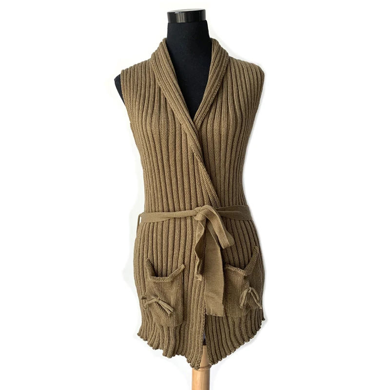 VT803 женский жилет из натурального кроличьего меха, куртка для девочек, весенне-зимняя теплая шаль из натурального кроличьего меха, Вязанный жилет с поясом, черный и бежевый цвета - Цвет: camel