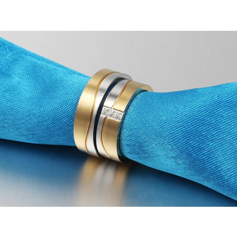 Meaeguet 1 Pair Wedding Ring Set for Couple Gold-color Stainless Steel CZ Female Male Jewelry