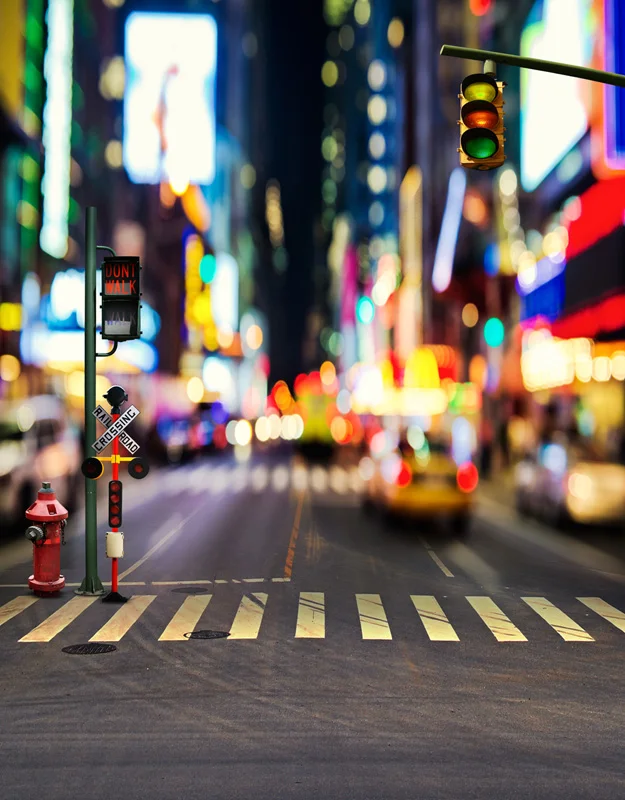 Custom vinyl cloth New York city traffic light bokeh
