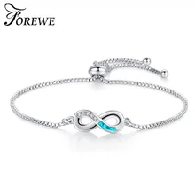 Синий опал кубический цирконий кристалл браслет серебро Регулируемая цепь браслеты с кулоном в форме бесконечности для женщин ювелирные изделия