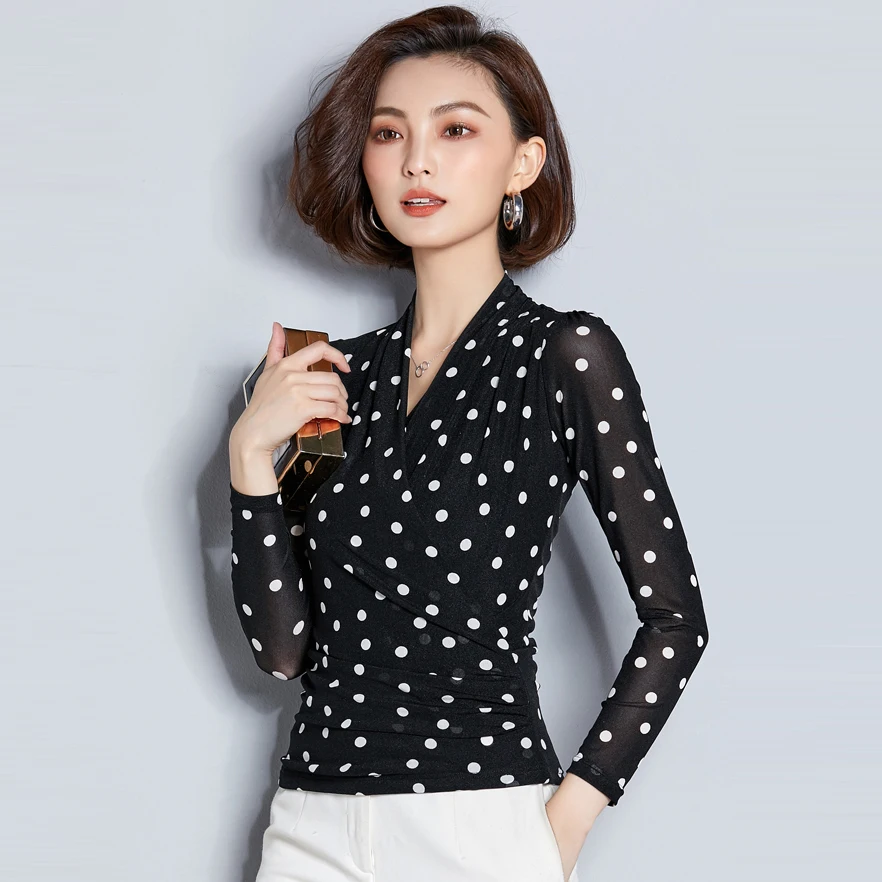  AOSSVIAO Office Blusas Chemise Femme Shirt Women Polka Dot Print Chiffon Blouse Tops Feminine Hippi