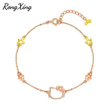 RongXing цветной металлический желтый Звездный браслет однотонный цвет розовое золото прекрасный Хелло Китти Кот браслеты для женщин девушки подарки