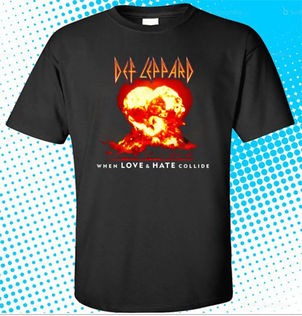 New Def Leppard When Love Hate Collide Rock Band Mens Black T-Shirt Size S To 3XL Hot Sell 2018 Fashion | Мужская одежда