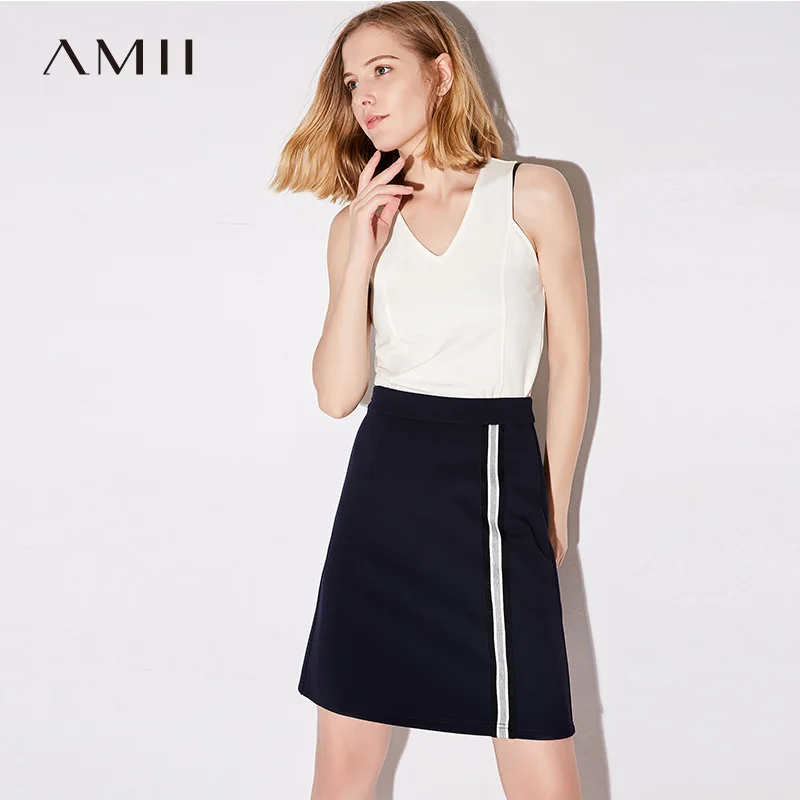 gris Militar Rodilla Una negro Longitud Faldas La Línea Mujer Minimalista Falda Color 2019 verde De Oscuro Amii Contraste Beige azul RqHaPBq