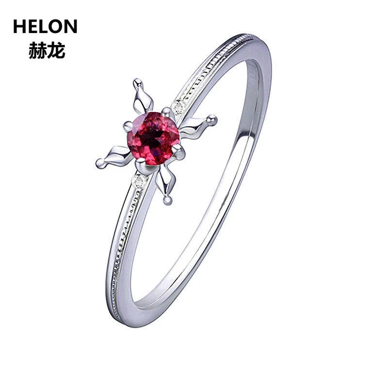 

Solid 14k White Gold Natural Ruby Dianonds Ring Engagement Wedding Women Ring Unique Cut Romantic Fine Jewelry Party Gift